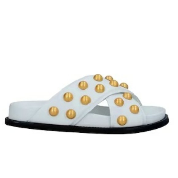 NIB PHILOSOPHY di LORENZO SERAFINI Gold Studs White Leather Sandals. 7 37 - Picture 1 of 7